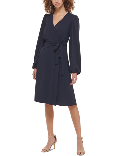 Tommy Hilfiger Womens Blouson Sleeves V-neck Wrap Dress In Multi