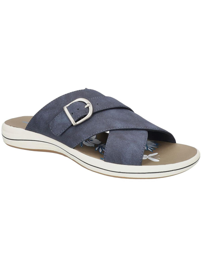 Easy Street Flint Womens Faux Leather Slip-on Slide Sandals In Blue