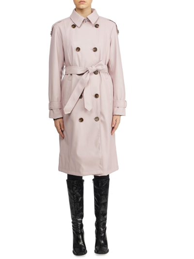 Badgley Mischka Womens Faux Leather Midi Trench Coat In Gold