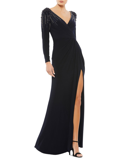 Ieena For Mac Duggal Womens Embellished Long Wrap Dress In Multi