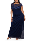 XSCAPE PLUS WOMENS FLORAL GATHERED EVENING DRESS