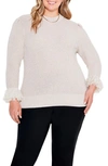 Nic + Zoe Sundown Rib-knit Fringe-cuff Sweater In Canvas