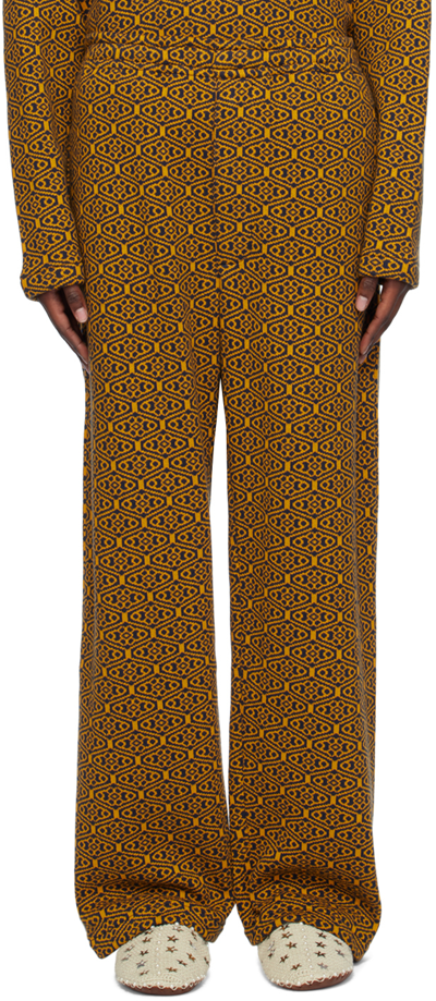 Bode Yellow & Navy Crescent Trousers In Gold Navy