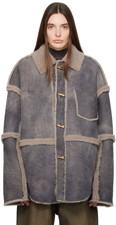Acne Studios Gray Toggle Shearling Jacket In Aa5 Taupe Grey