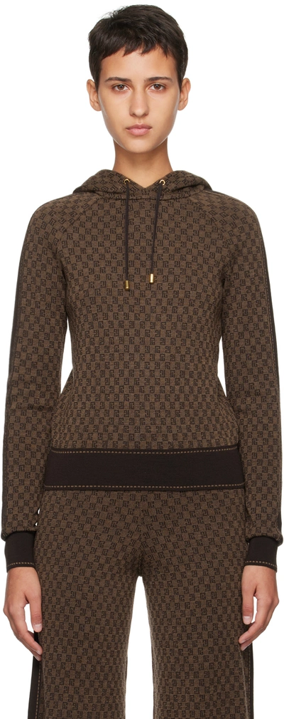 Balmain Pb Monogram 提花羊毛连帽衫 In Brown