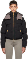 Balmain Mini Monogram Down Jacket In Ehx Noir/marron/marr