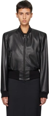 OLENICH BLACK ZIP FAUX-LEATHER BOMBER JACKET