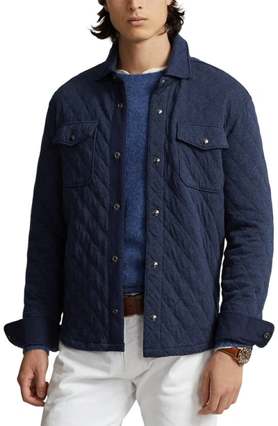 Polo Ralph Lauren Double Knit Quilted Jersey Shirt Jacket In Winter Navy Heather