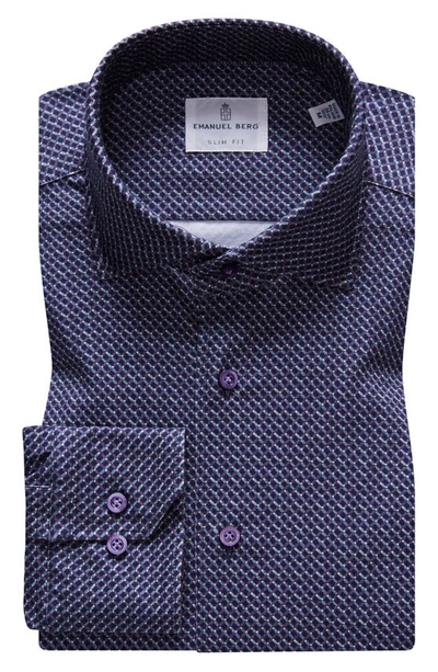 Emanuel Berg 4flex Modern Fit Print Knit Button-up Shirt In Dark Purple