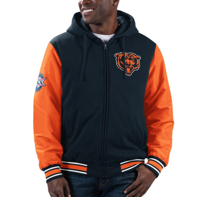 G-iii Sports By Carl Banks Men's  Navy, Orange Chicago Bears Player Option Full-zip Hoodie Jacket In Navy,orange
