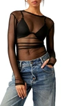 Free People Last Layer Sheer Mesh Top In Black