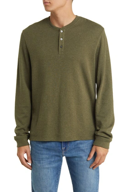 Frame Duo Fold Henley Shirt In Dark Olive Heather