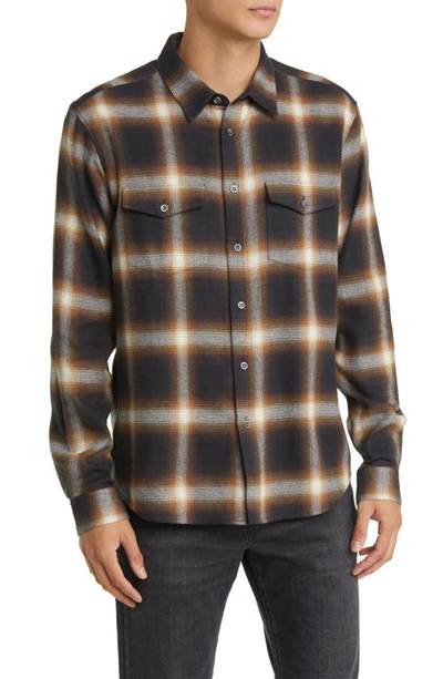Frame Brushed Cotton Plaid Shirt In Brown