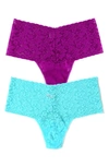 Hanky Panky Assorted 2-pack Retro High Waist Thongs In Violet/ Blue