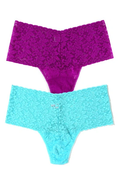 Hanky Panky Assorted 2-pack Retro High Waist Thongs In Violet/ Blue