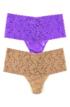 Hanky Panky Assorted 2-pack Retro High Waist Thongs In Violet/ Suntan