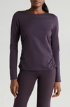 Zella Ruched Long Sleeve T-shirt In Purple Nebula