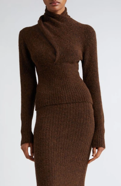 Paloma Wool Fico Scarf Tie Convertible Alpaca & Merino Wool Blend Jumper In Brown