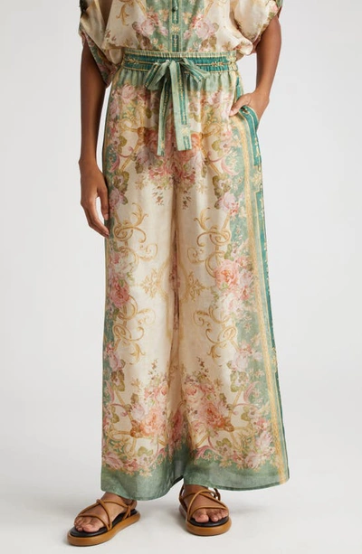 Zimmermann August Floral Relaxed Pants In Khaki Floral