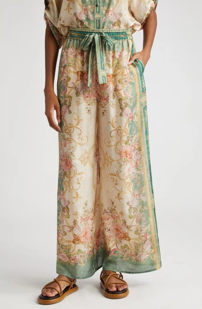 ZIMMERMANN AUGUST PLACEMENT PRINT SILK WIDE LEG PANTS