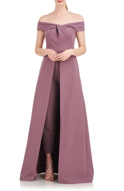 Kay Unger Kiana Walk Thru Maxi Jumpsuit In Dark Lavender