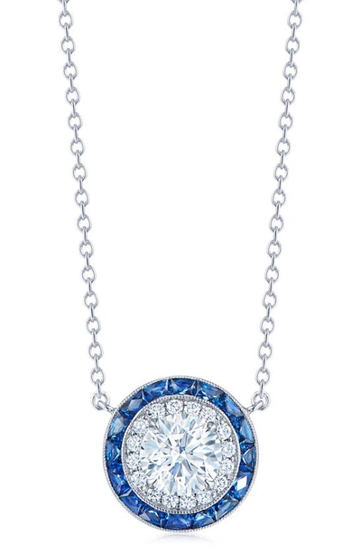 Kwiat Diamond & Sapphire Halo Pendant Necklace In White 0.95 Cts
