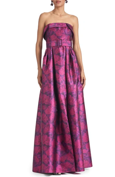 Sachin & Babi Brielle Floral Strapless Mikado Gown In Purple