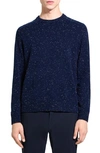 Theory Dinin Long Sleeve Crewneck Flecked Knit Sweater In Navy Multi