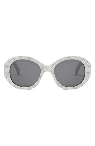 Celine Embellished Acetate Round Sunglasses In Ivory / Smoke