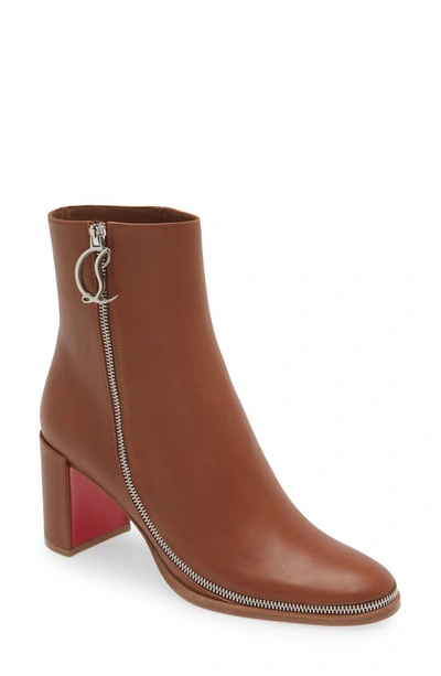 Christian Louboutin Leather Zipper Red Sole Ankle Boots In Cuoio