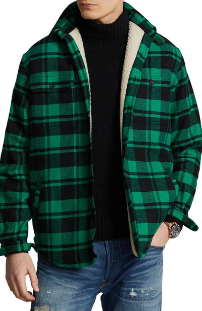 Polo Ralph Lauren Plaid Fleece Lined Wool Blend Flannel Button-up Shirt Jacket In Bilardpolbla