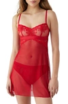 B.tempt'd By Wacoal Opening Act Lace & Mesh Chemise In Haute Red