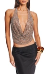 Retroféte Eleanor Embellished Halter Crop Top In Tannin/ Silver