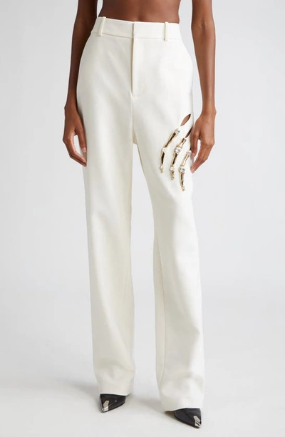 Area Claw Cut-out Virgin Wool Trousers In Ivory
