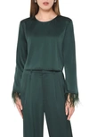 Wayf Women's Merci Feather-trimmed Top In Emerald