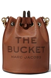 Marc Jacobs 'the Bucket' Brown Crossbody Bag With Embossed Logo On The Front In Argan Oil