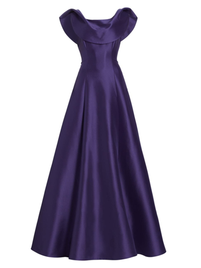 Badgley Mischka Sleeveless Draped Cowl-neck Gown In Purple