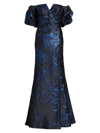 RENE RUIZ COLLECTION WOMEN'S JACQUARD PUFF-SLEEVE FIT-&-FLARE GOWN