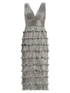 Zac Posen Sleeveless Metallic Ruffle Tiered Midi Dress In Silver