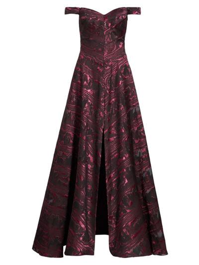 Rene Ruiz Collection Women's Brocade Off-the-shoulder Gown In Maroon