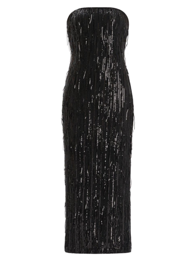 Zac Posen Women's Strapless Sequined & Beaded Fringe Midi-dress In Black