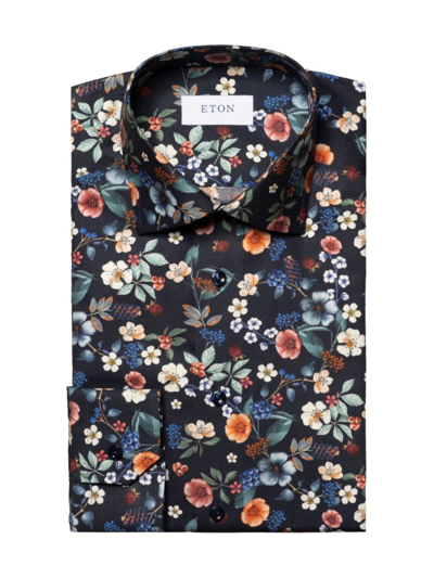 Eton Slim Fit Floral Print Shirt In Navy Blue