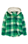 Tucker + Tate Kids' Hooded Flannel Button-up Shirt In Green Aventurine Tri Check