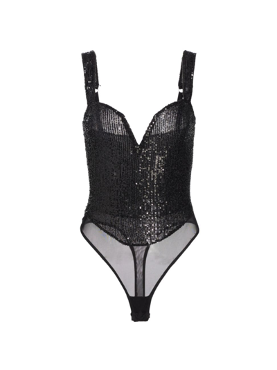 Free People Sparks Fly Sequin Bodysuit In Black