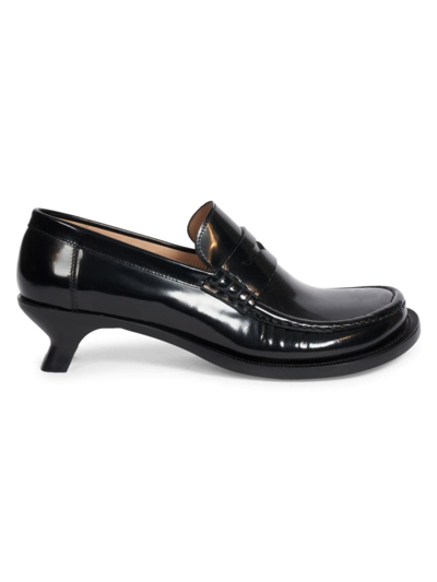 Loewe Black Calfskin Loafers With Kitten Heel For Women