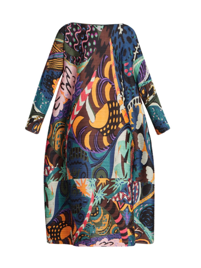 Issey Miyake Patterned Pleated Midi Dress In Multicolor