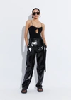 LAPOINTE PATENT FAUX LEATHER BELTED TROUSER