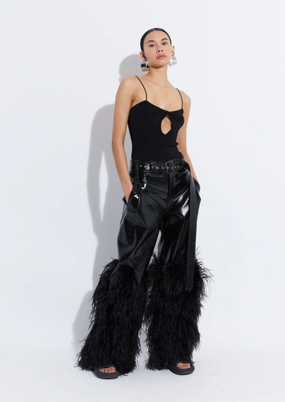 Lapointe Patent Faux Leather Belted Trouser With Feathers In 12