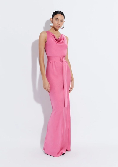 Lapointe Cowl-neck Belted Sleeveless Satin Bias Gown In 14