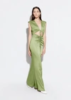 Lapointe Shirred Cutout Stretch Satin Maxi Dress In 10